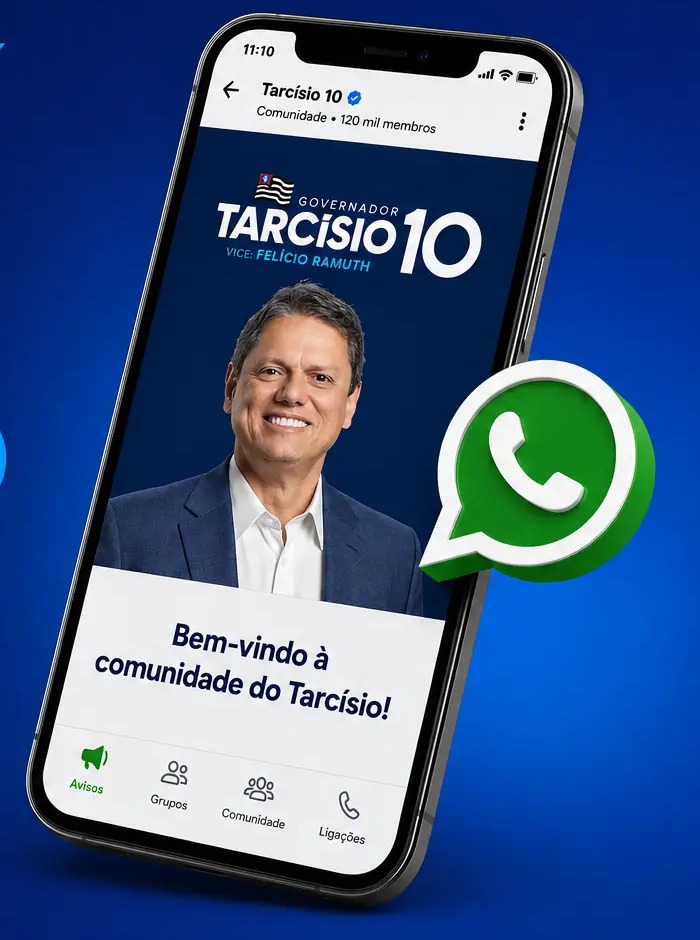 Comunidade de WhatsApp do Tarcísio no celular